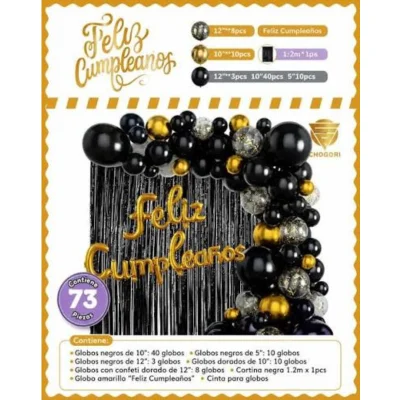 SET 73 PIEZAS CORTINAS/GLOBOS NEGRO
