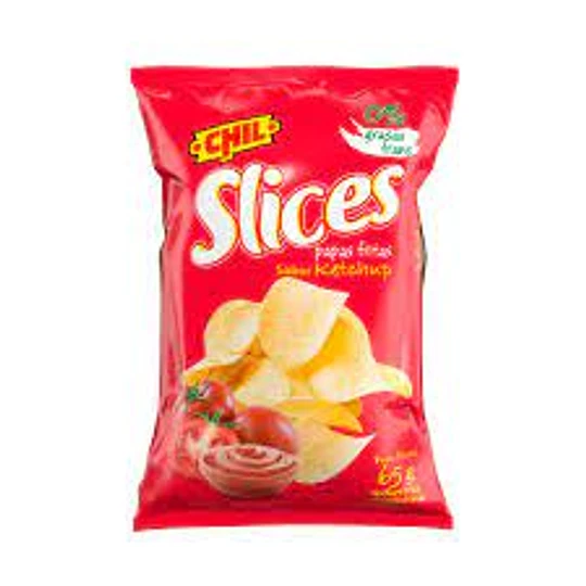 SLICES PAPAS FRITAS KETCHUP X 65 GR.