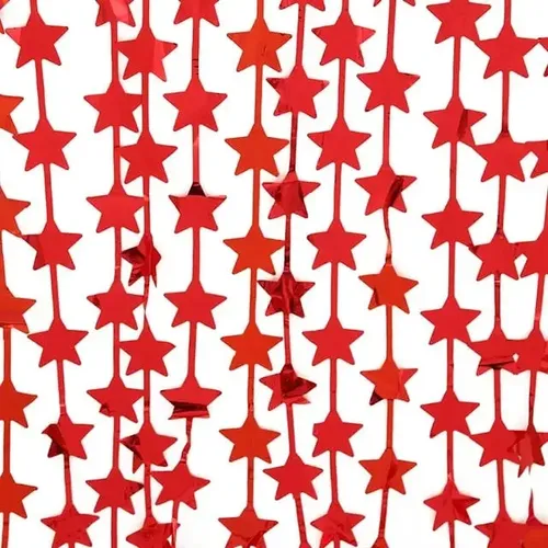 CORTINA METALIZADA ESTRELLAS ROJO