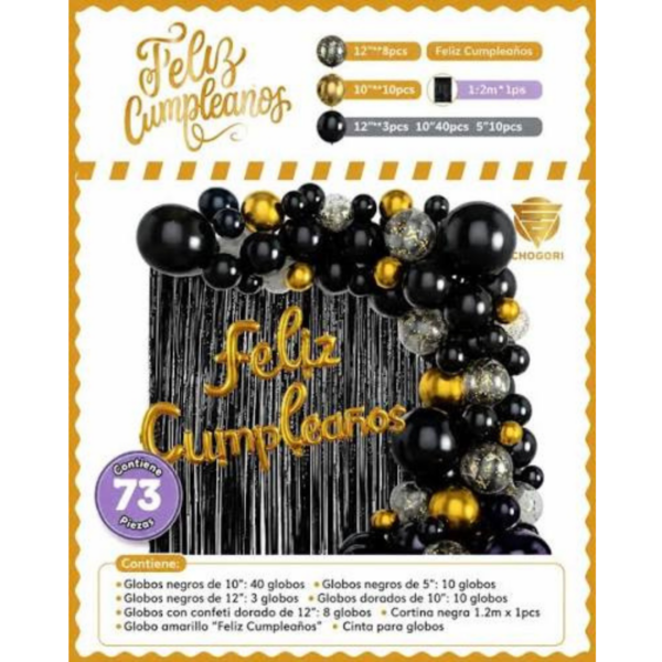 SET 73 PIEZAS CORTINAS/GLOBOS NEGRO