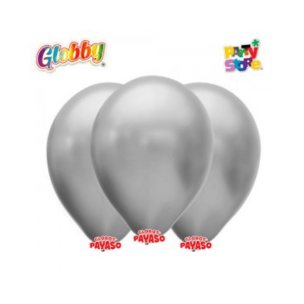 El Mayorista (9) GLOBO METALIZADO (12 X 25 UN ) PLATA
